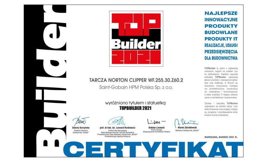 Tarcze Norton Clipper wyróżnione nagrodą TopBuilder 2021